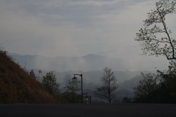 相良村 瀬戸堤公園から立ち上る霧