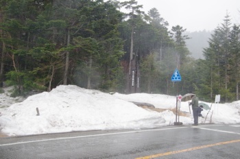 佐久穂町白駒池駐車場 残雪